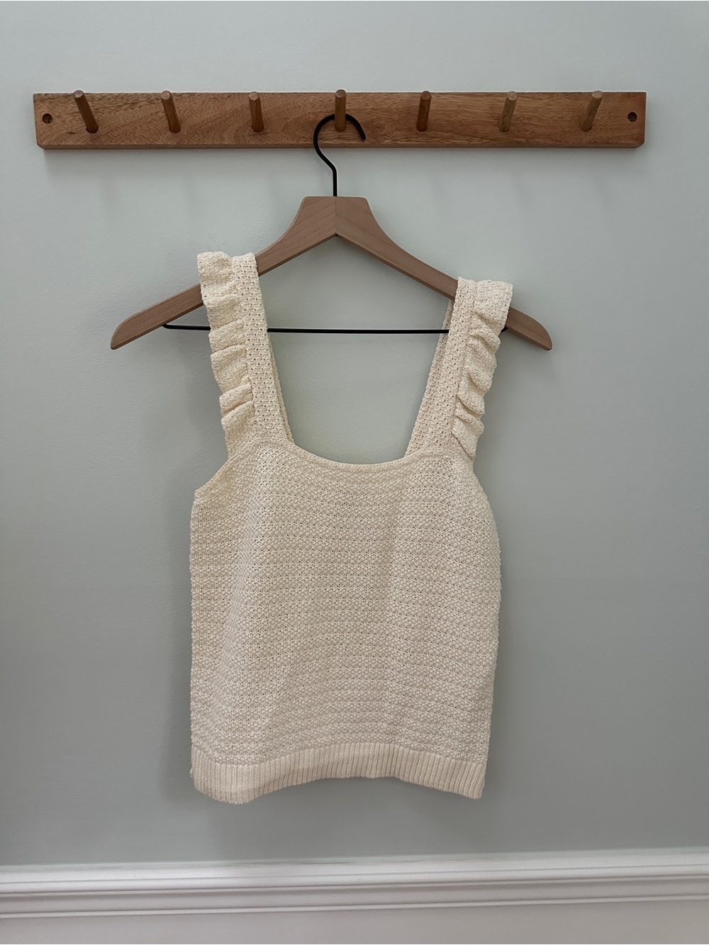 Madewell Cream Ruffled Strap Knit Tank Top
